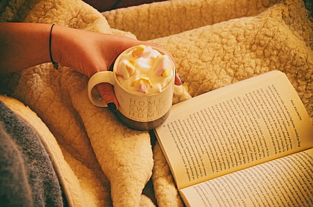 kniha, snídaně, cappuccino, čokoláda, Cream, pohár, vynikající