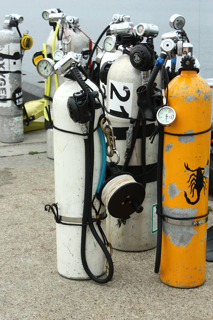 diving, cylinders, water, deep, sea, cylinder, diver