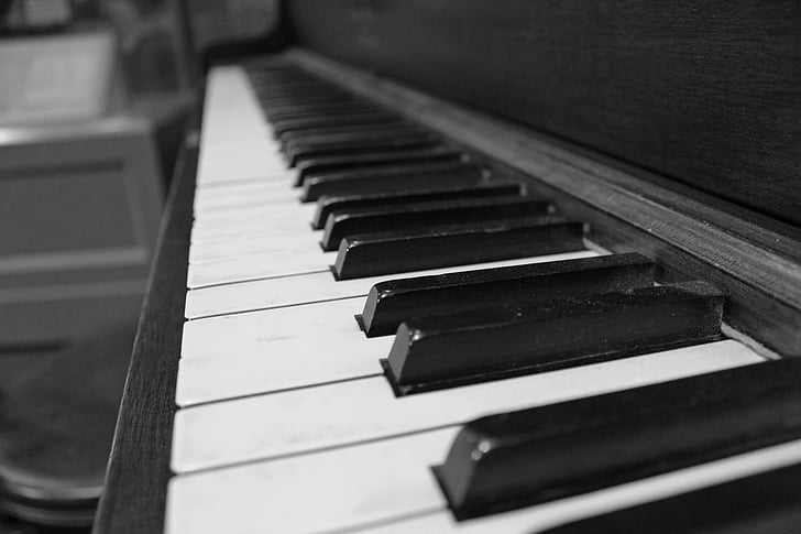 klaver, võtmed, must ja valge, muusika, vahend, elevandiluu