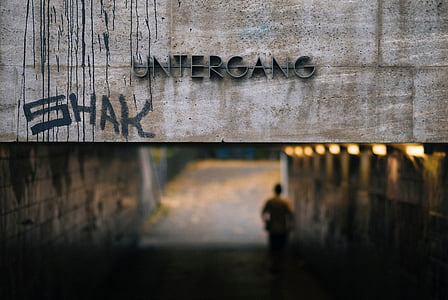 man, inside, tunnel, photo, letters, dark, blur