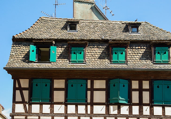 Elzasa, Strasbūrā, koka māja, slēģi, Elzasiešu māja, arhitektūra, ēkas ārpusi