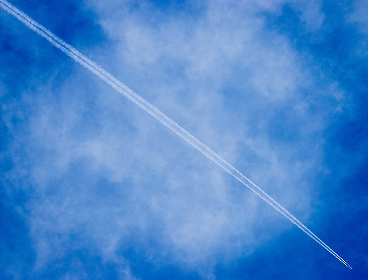 letadla, modrá obloha, obloha, letadlo, letu, dozadu, bílá