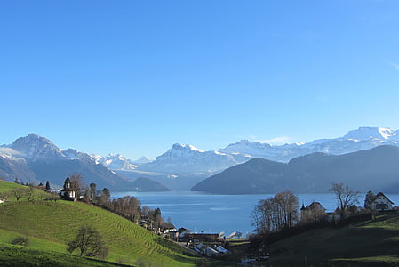 Mountain panorama, đi lang thang, mùa đông, Weggis, Alpine, dãy núi