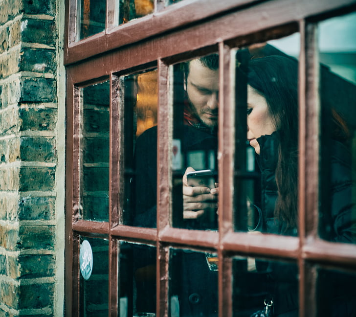 window, glass, couple, mobile, love, texting, phone