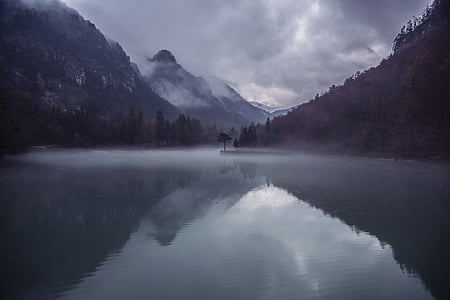 nature, landscape, lake, river, reflection, dark, clouds