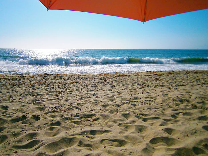 Beach, Parasol, Sand, Sea, LosAngeles, Luonto, La