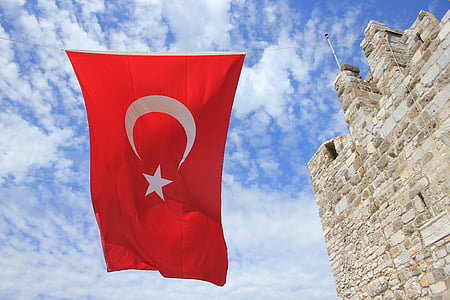 turkey, flag, turks, red, sky, day, outdoors