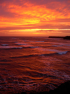 Baia di Kimmeridge, tramonto, mare, onde, Baia, oceano, natura