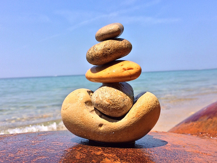 pedres, apilada, equilibri, platja, Mar, còdols, natura