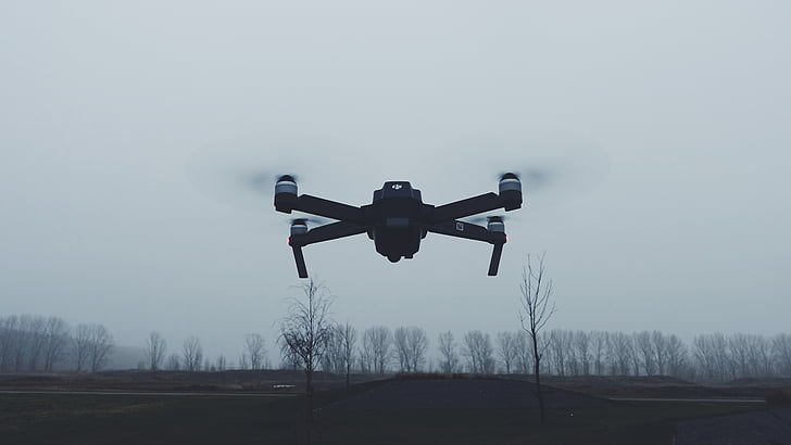 Foto, leti, quadcopter, drvo, let, polje, magla