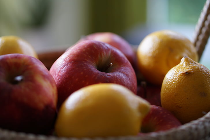 jabuka, limun, košara, voće, voće, vitamini, zdrav