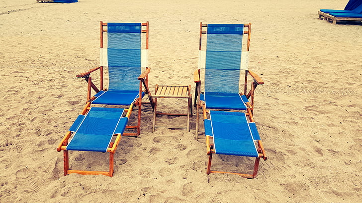 stranden, strandstoler, blå, stoler, Hot, idyllisk, øya