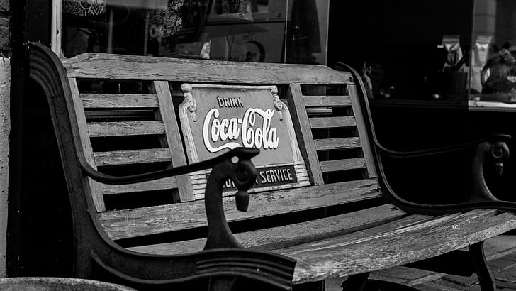 coca cola bench, antique bench, old fashioned bench