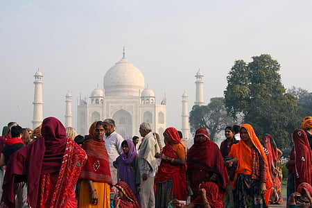 India, umano, indiani, persone, colorato, indumenti, Taj mahal