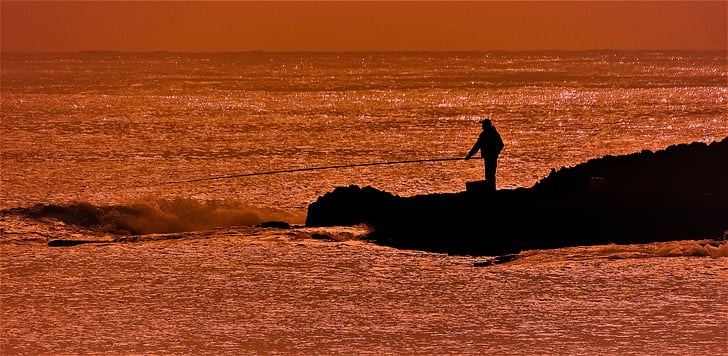 fisherman, afternoon, sunset, dusk, sunlight, horizon, cyprus