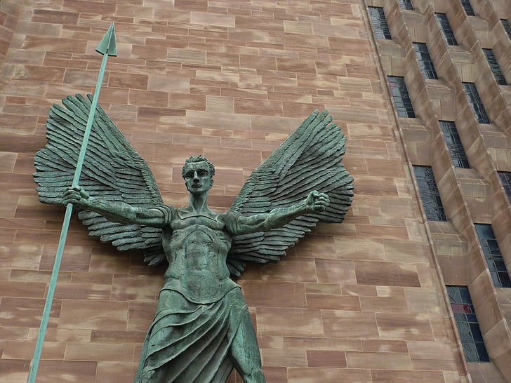 saint, michael, angel, sculpture, victory, epstein, coventry cathedral
