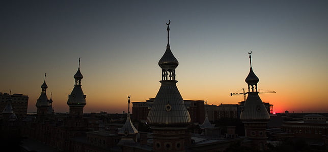 silhouette, Mosquée, Or, heure, architecture, bâtiment, infrastructure