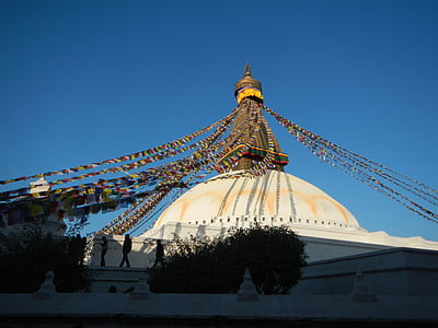 sztúpa, Nepál, Imádkozzatok, ima zászlók, buddhizmus, Katmandu, templom