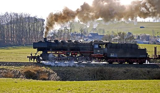 Dampflokomotive, Mountain-Fahrt, Aufwand, Güterzug, Abdampf, Zylinder-Dampf, Auspuff-Schlag