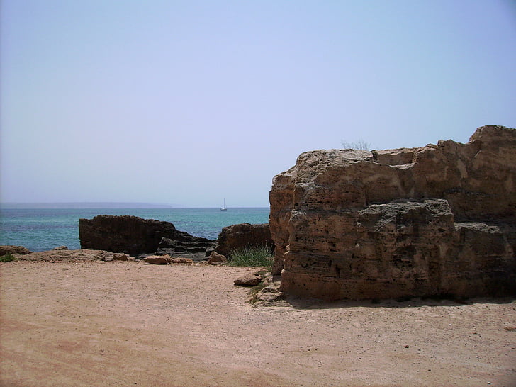 mallorca, sea, rock, sailing vessel, sand, beach, coast