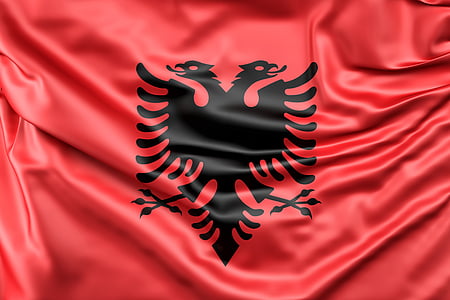 Albanien, flag, Europa, rød, silke, tegn, symbol