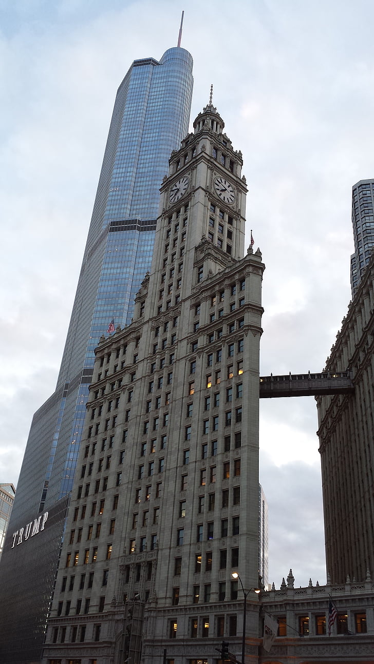 Trump, věž, Chicago, Trump tower, Architektura, budova, město