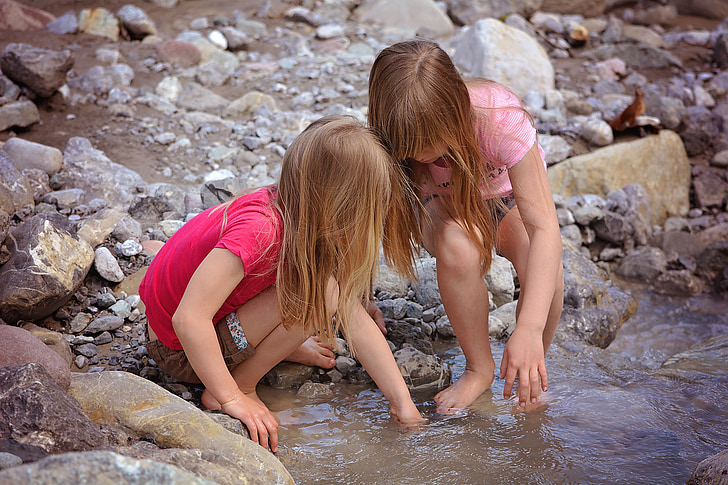 children, girl, human, personal, water, bach, stream bed