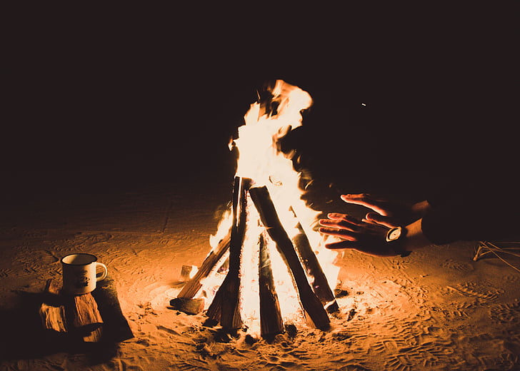 eld, Flame, Bonfire, lägereld, mörka, natt, värme