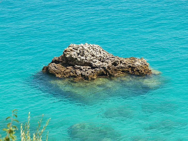 stein, sjøen, blå, turkis, rock i vannet