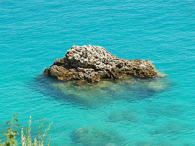 stein, sjøen, blå, turkis, rock i vannet