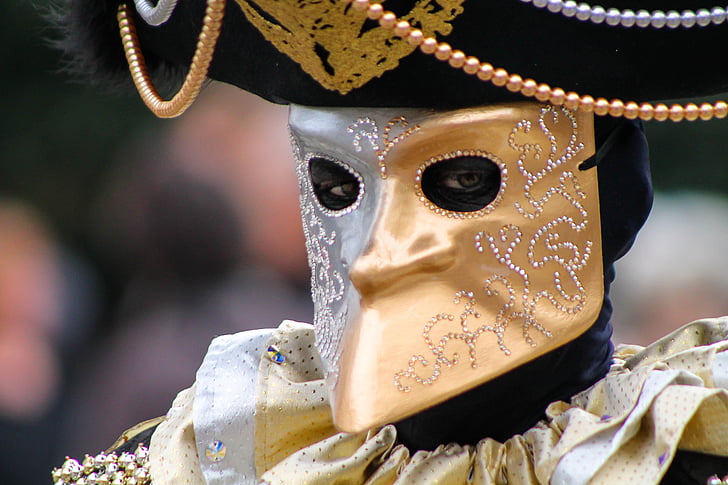 Benátky, Karneval, maska, Pánské, Itálie, kostým, klobouk