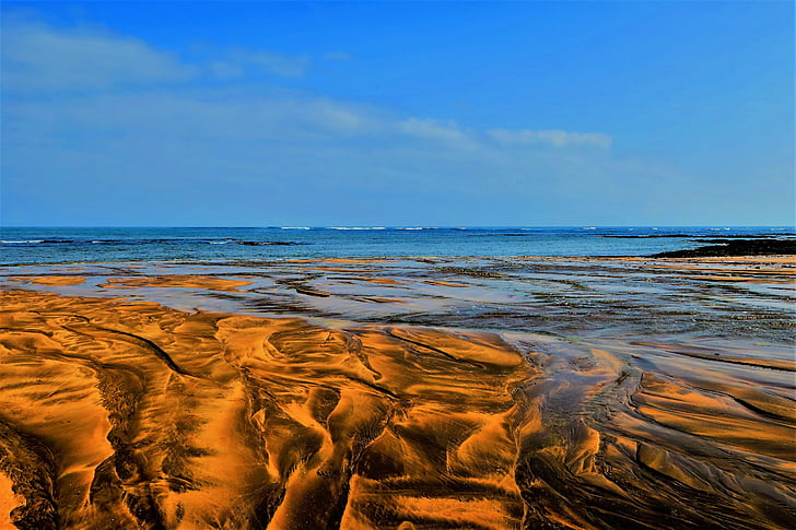 пляж, песок, воды, Атлантический, Касабланка, песчаный пляж, коричневый песок