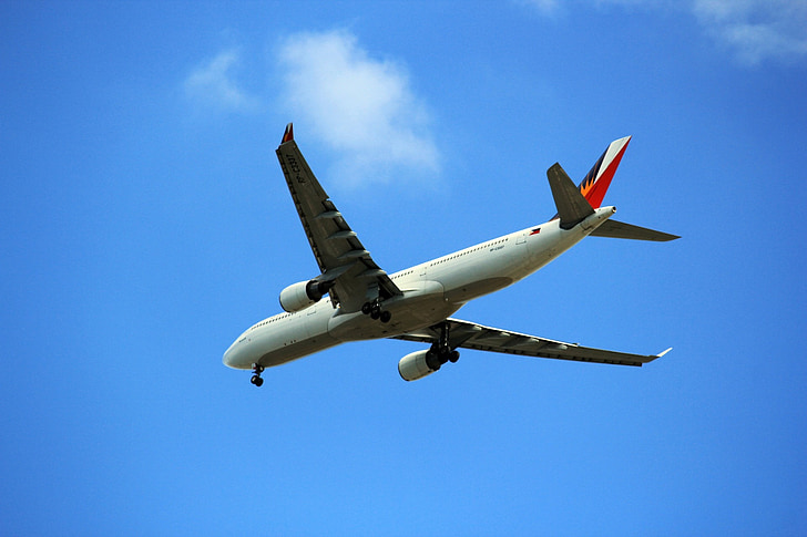 repülőgép, Airbus, menet közben, gravitációs, szárnyak, Fülöp-szigeteki air lines, kereskedelmi