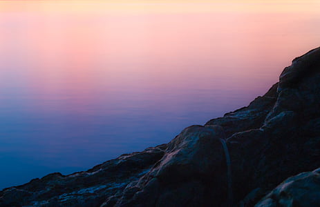 puesta de sol, al atardecer, agua, rocas, Costa, naturaleza, mar