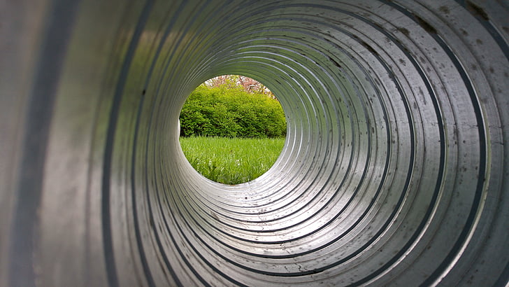 tube, tunnel, galvanized pipe, symmetry