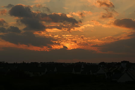 solnedgang, sjøen, Bretagne