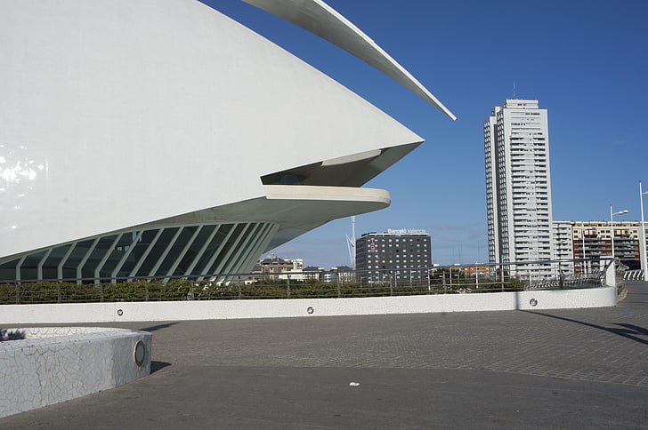 Arts palace dronning sofia, Turia floden, Valencia, Spanien, arkitektur, Calatrava, moderne