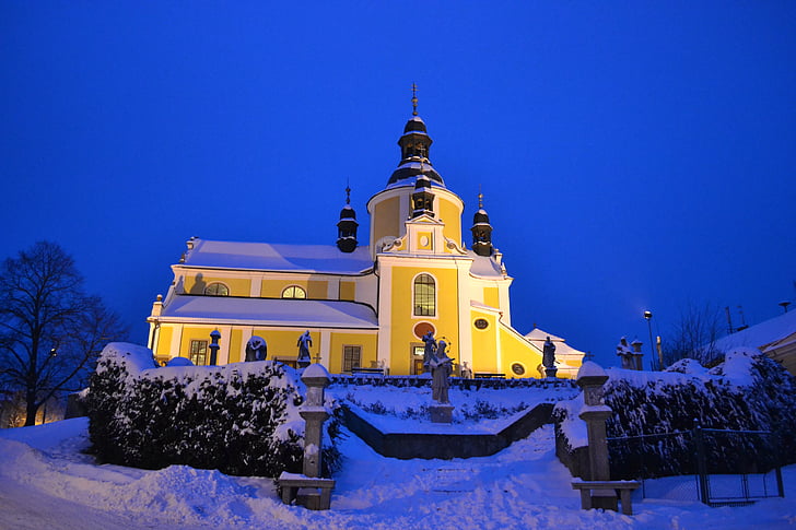Църква, зимни, небе, chlum u třeboně, Южна Бохемия