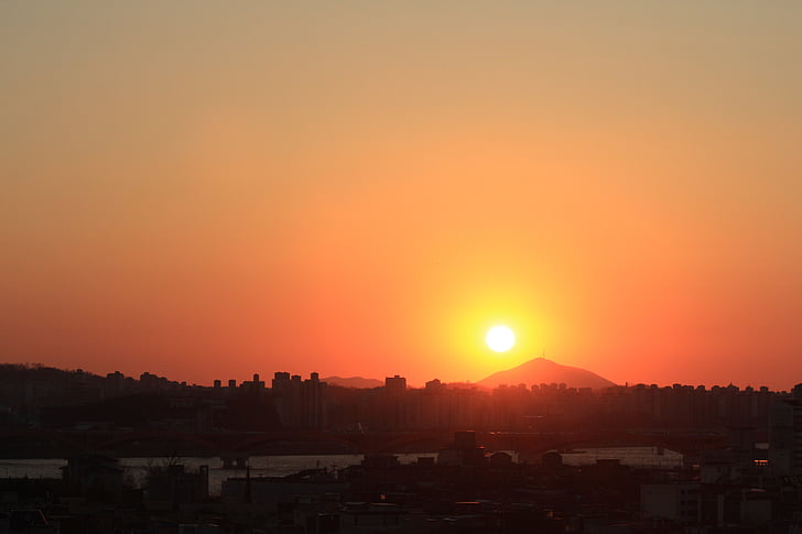 Sunset, Seoul, glød, Han-floden, landskab, Republikken korea, landskab
