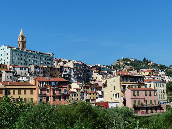 Ventimiglia, gamla stan, tak, bostäder, staden, norra Italien, provinsen imperia