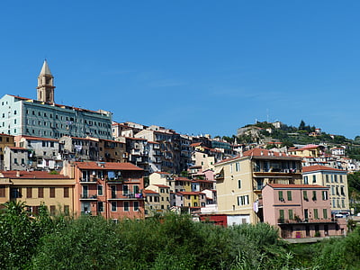 Ventimiglia, staro mestno jedro, strehe, domove, mesto, Severna Italija, pokrajini imperia