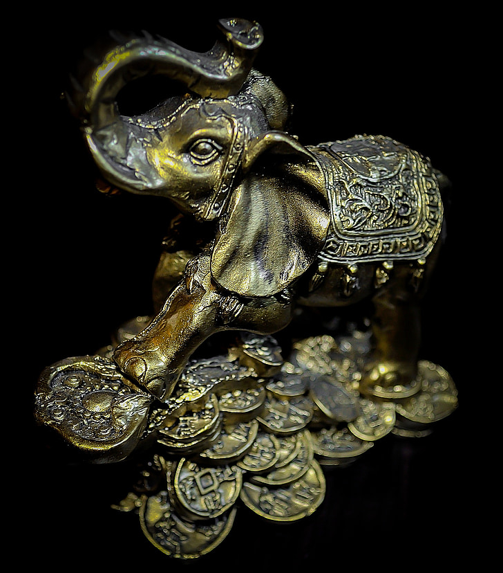 standbeeld, olifant, goud, beeldje, geïsoleerd, decoratie, dier
