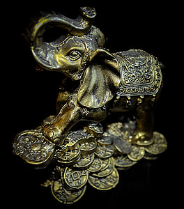 szobor, elefánt, arany, figura, elszigetelt, dekoráció, állat
