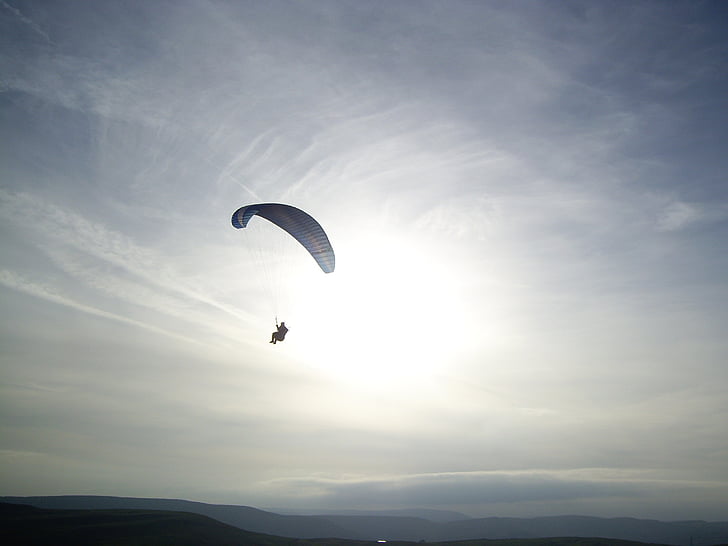 paragliding, flying, sunset