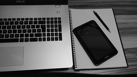 zwart-wit, computer, elektronica, toetsenbord, laptop, Tablet PC