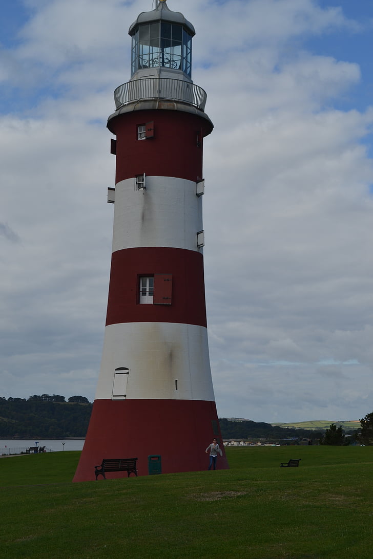 Lighthouse, vit, röd