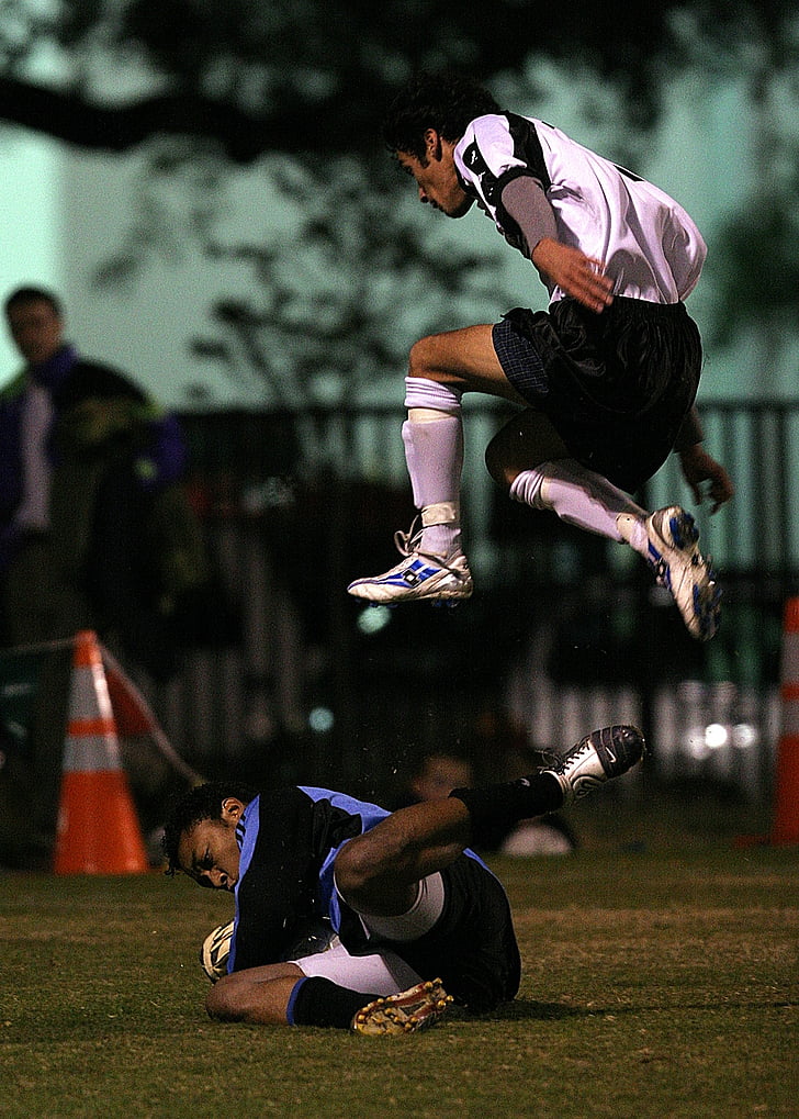 soccer, player, jumping, game, action, leaping, competition