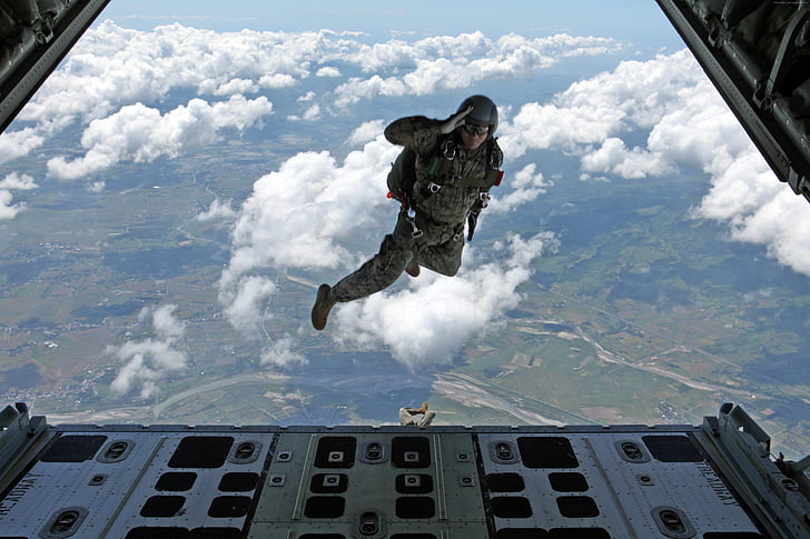 airborne, soldier, task, cloud, flying