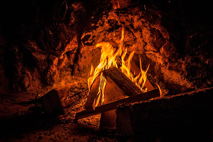 odprtega ognja, ogenj, lesa, gorijo, plamen, plamen, kamin
