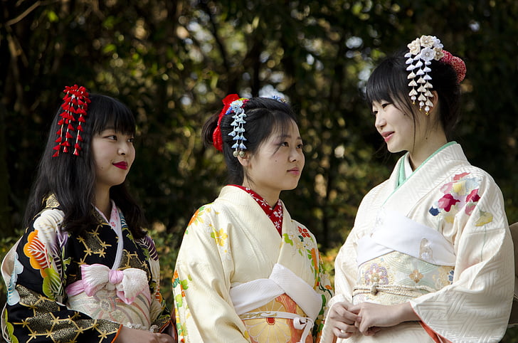 Kimono, een vervaardigd, k, vrouwen, Japan, kind, kinderen alleen